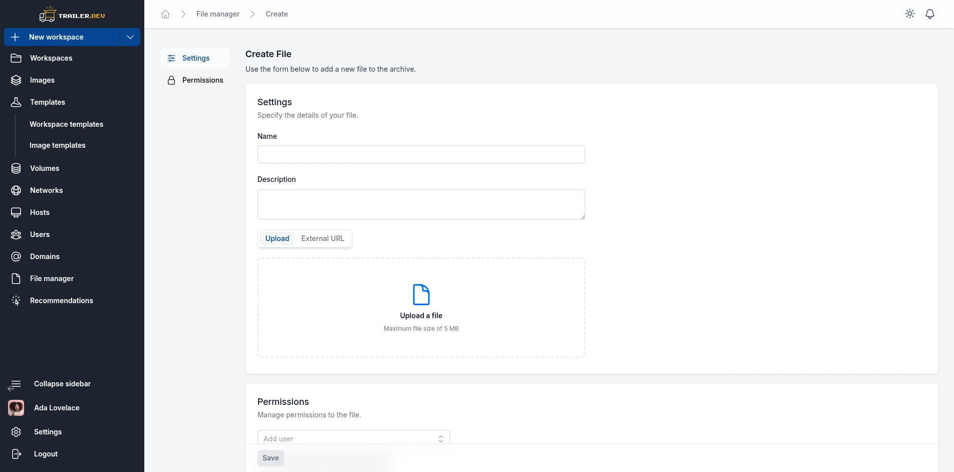 Create File form