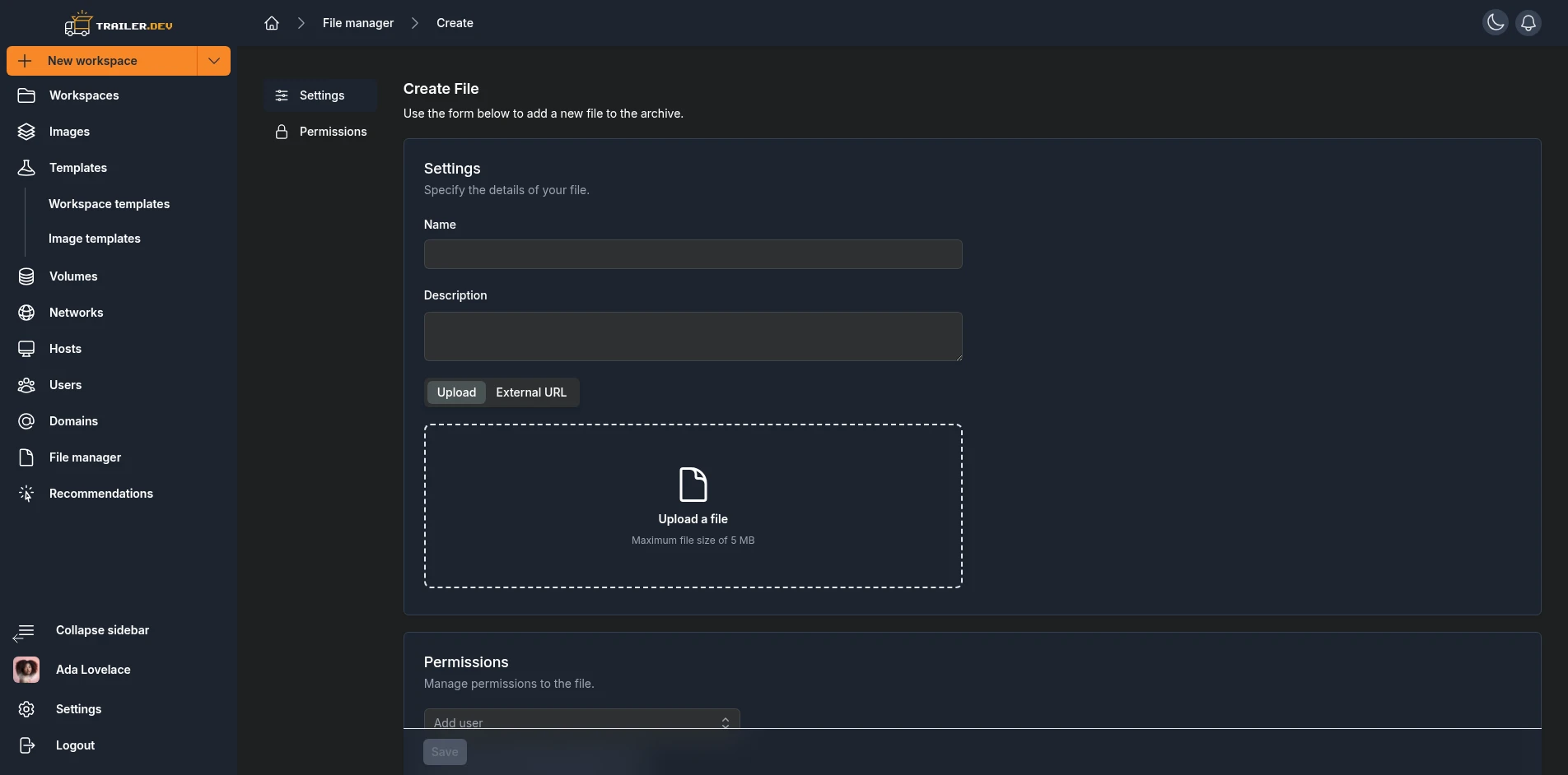 Create File form