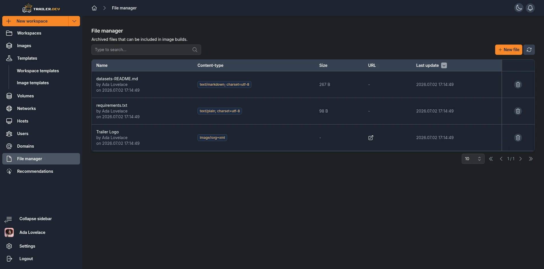 File manager table