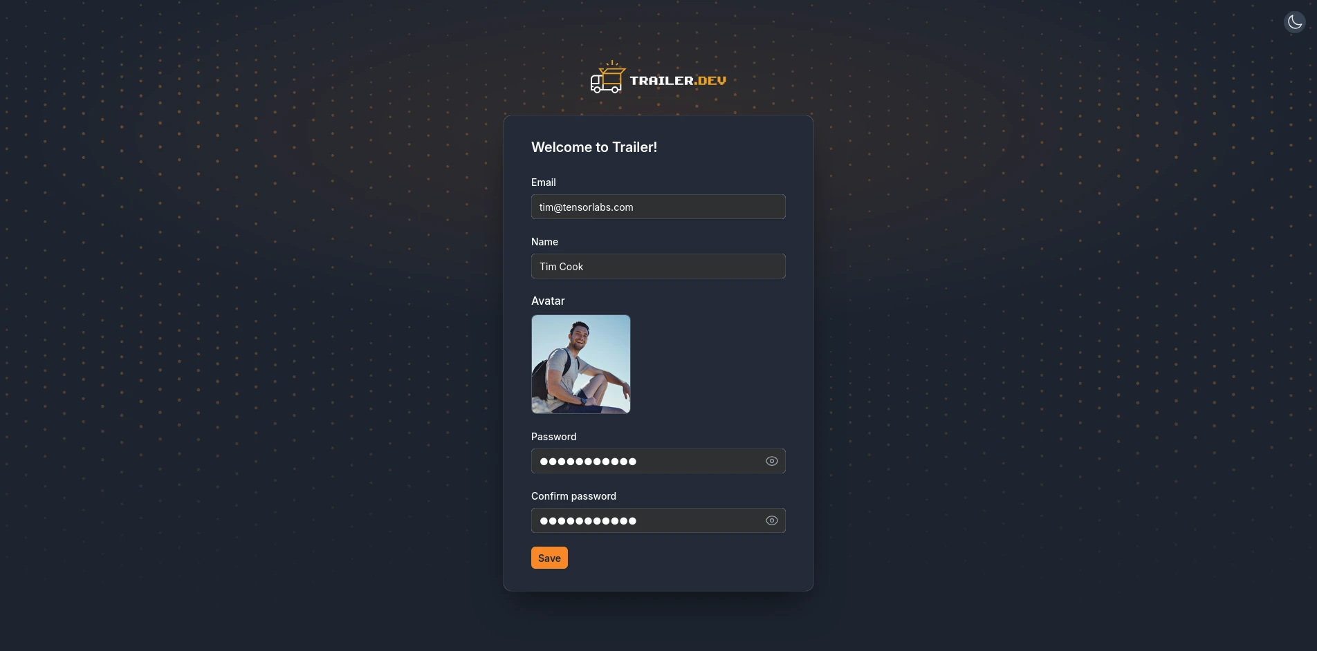 First user setup form