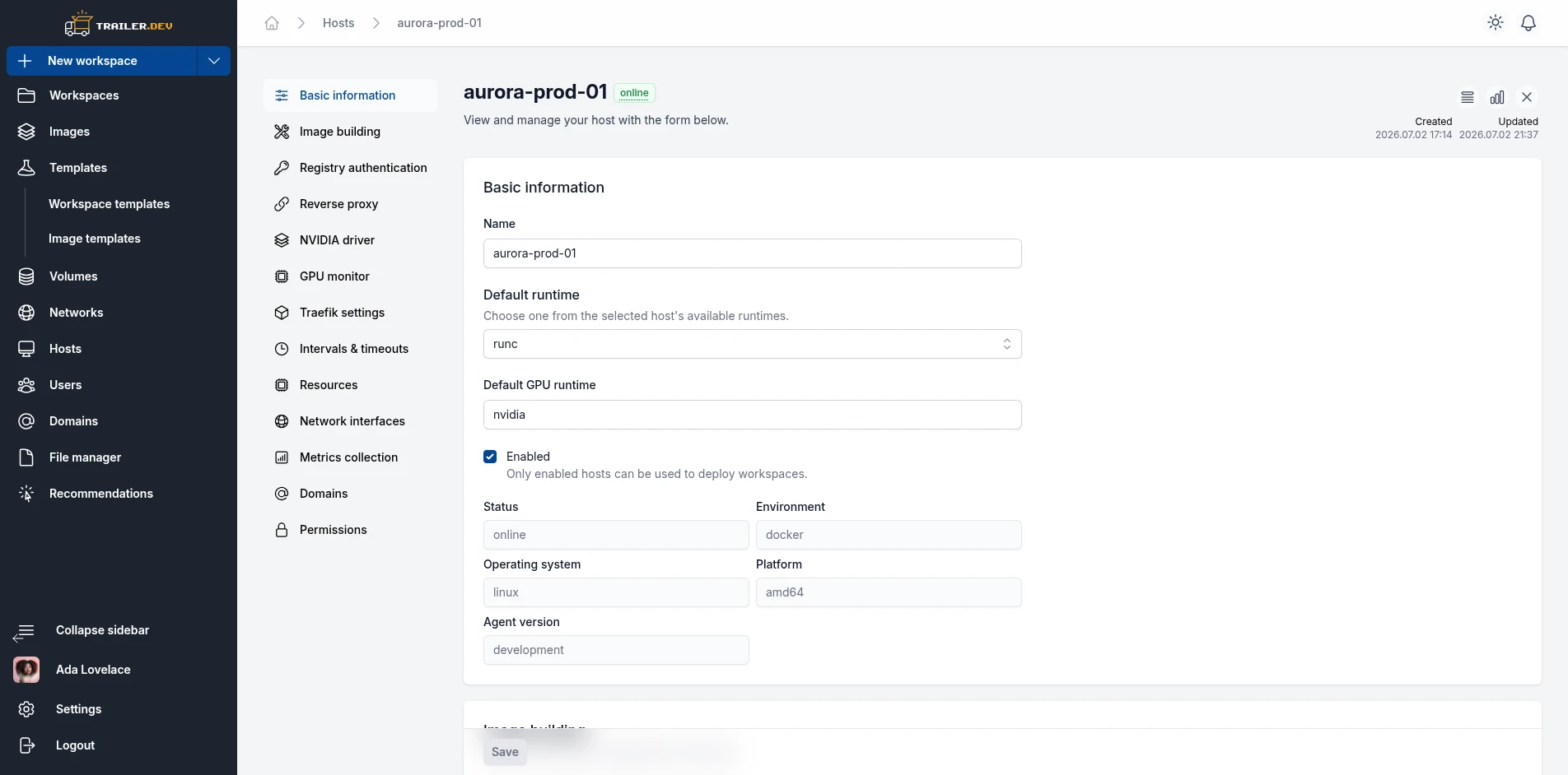 Host Details page