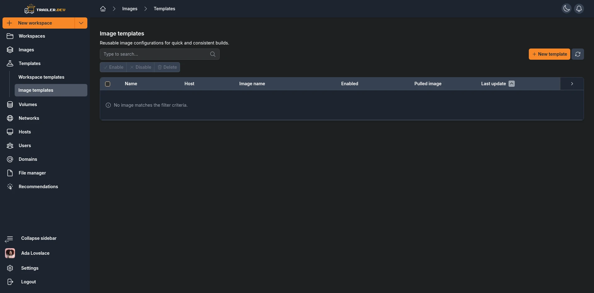 Image Templates table