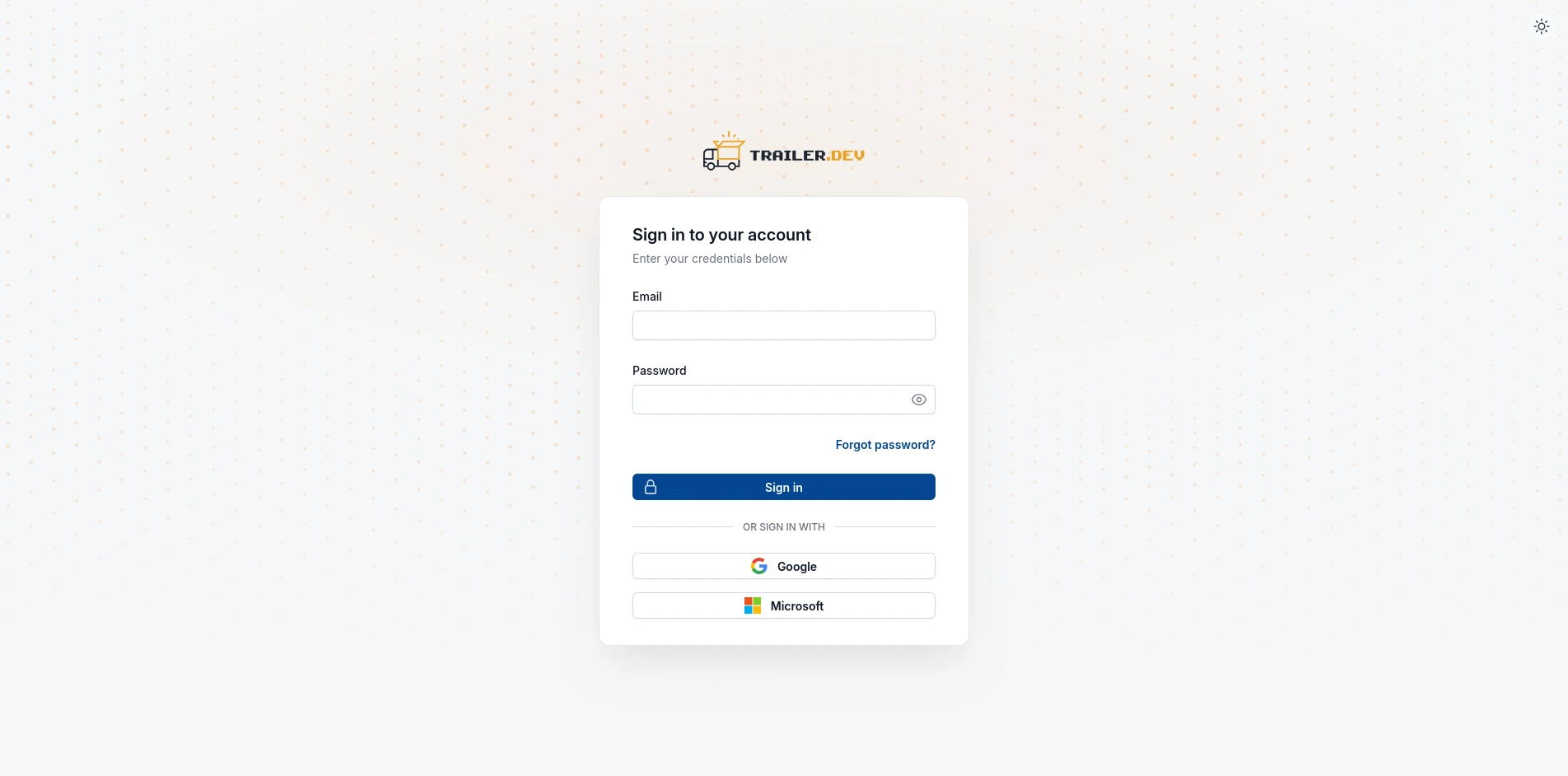 Login screen