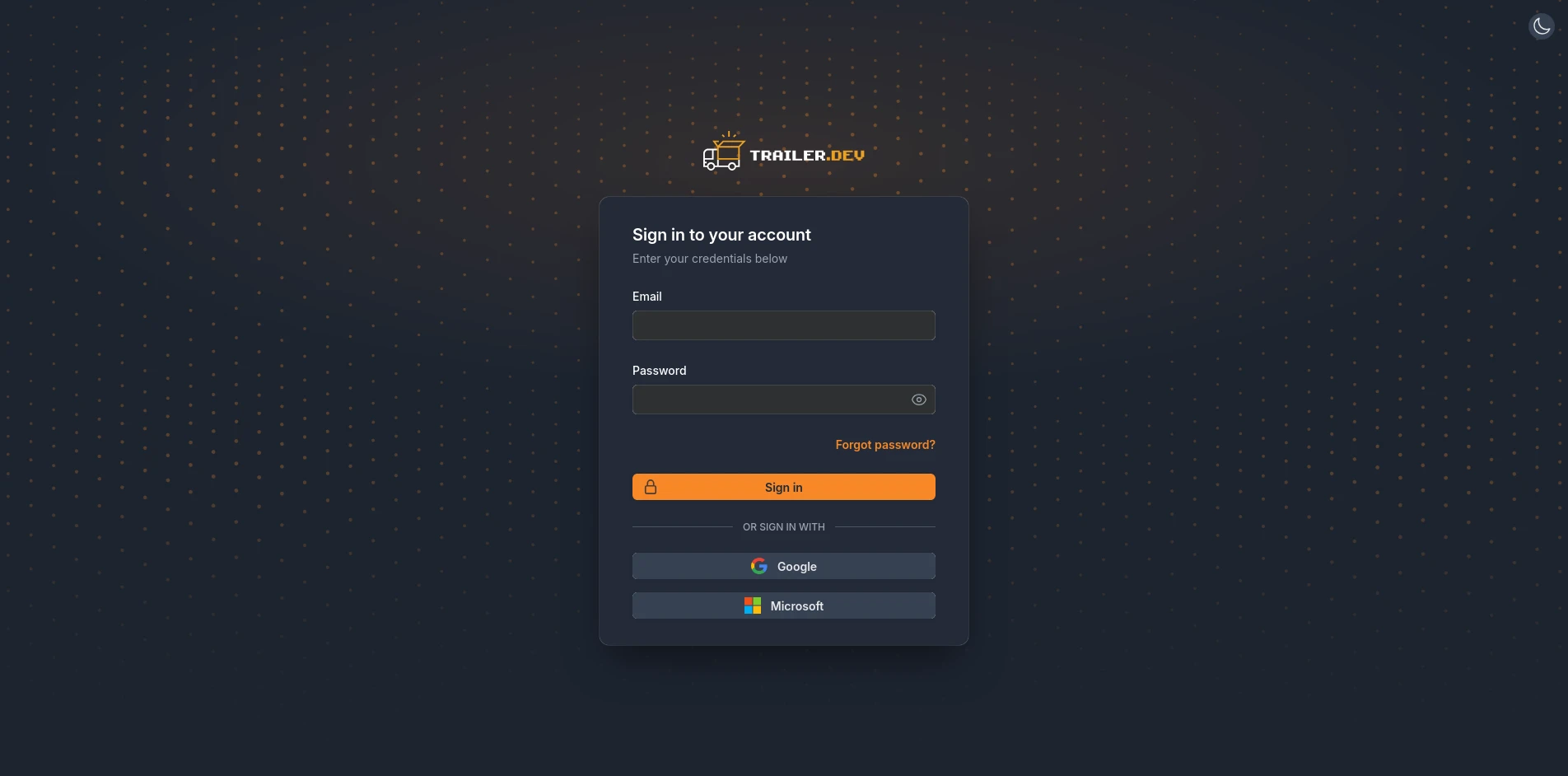 Login screen