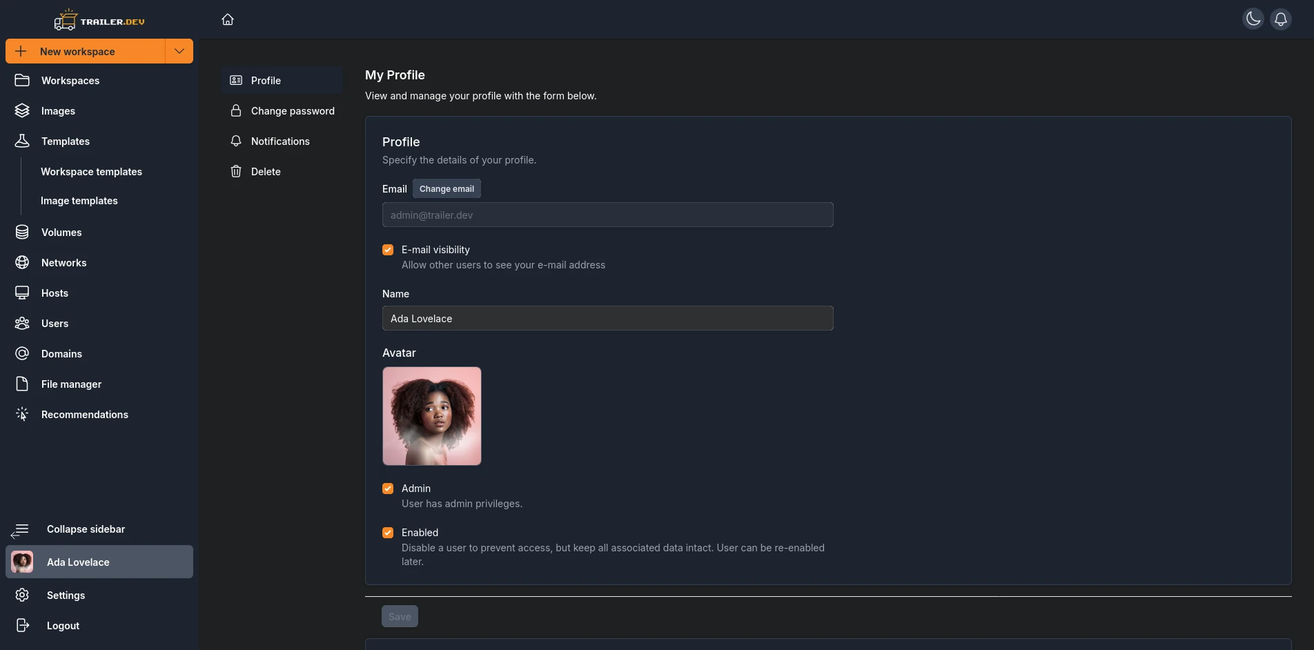 Profile page