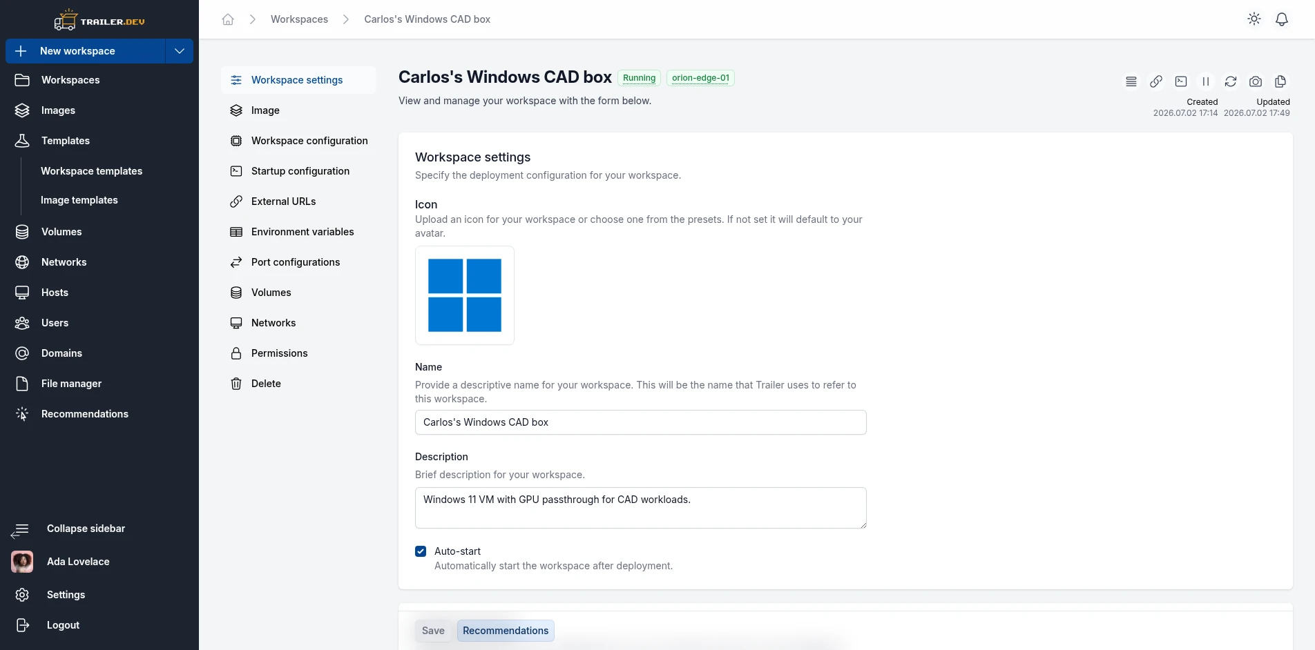Workspace reconciliation status