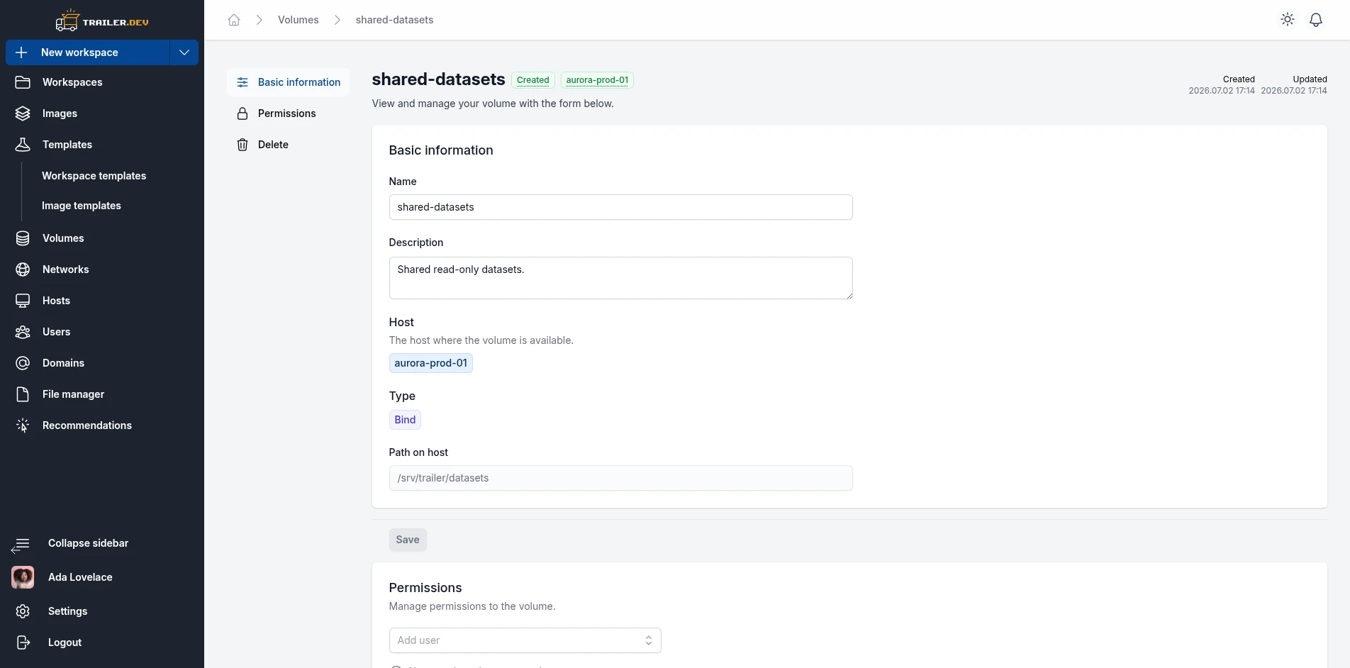 Volume Details page