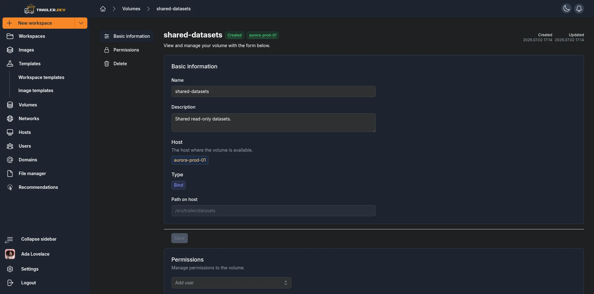 Volume Details page